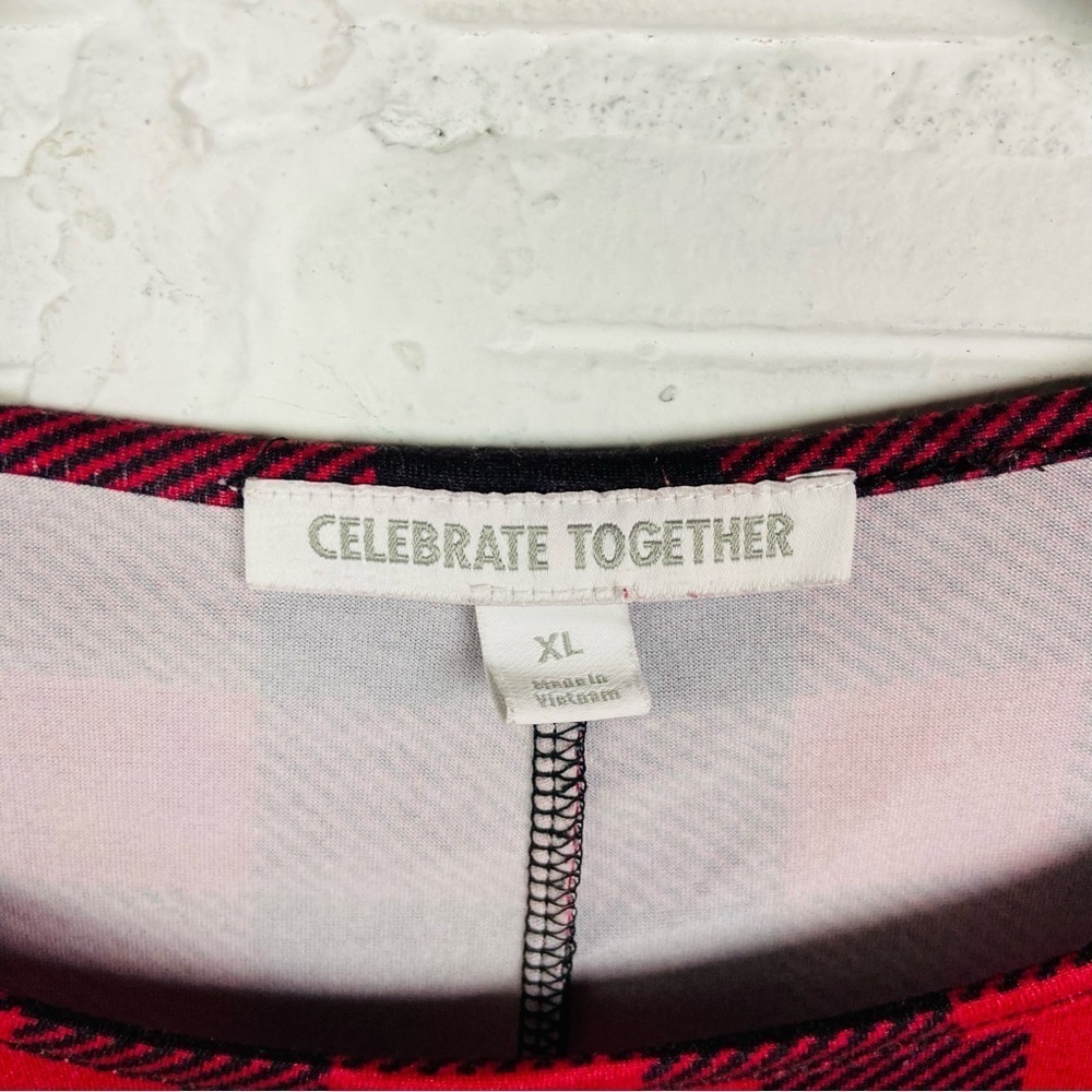 Celebrate together Red and Black buffalo Plaid Long Sleeve stretch mini Dress XL - Picture 6 of 13
